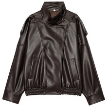 Load image into Gallery viewer, HXAO New Arrival Women's Bomber Jacket Leather Black Jackets Cropped Oversize Outerwears Zip-Up Long Sleeve Coats Outdoor Jacket