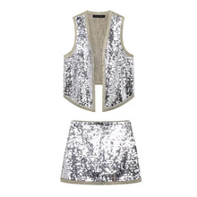 Load image into Gallery viewer, Silver Skirt Sets For Women 2 Pieces 2024 Summer Sequined Tank Vest Top Mini Skirts Ladies Fashion Sexy Elegant Outfit