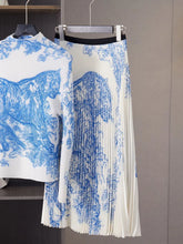 Load image into Gallery viewer, Piece art Fashion Skirt Suits 2 Piece Sets Women's Long Sleeve Stretch Pleated Top Half Skirt Two Piece Set