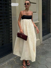Load image into Gallery viewer, Elegant Contrast Loose Sling Long Dresses Women Square Collar Sleeveless Backless High Waist Dress 2024 Summer Sexy Lady Robe