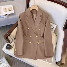 Load image into Gallery viewer, 2025 New Korea Women's Blazer Long Sleeve Double Breasted Slim Coat Long Sleeve Suit Jacket Office Lady Casual Outwear