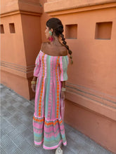 Load image into Gallery viewer, Fashion Colorful Stripe Print Long Dress Off Shoulder Ruffles