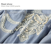 Load image into Gallery viewer, Denim jean vintage jacket vintage whit pearl studs