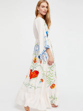 Load image into Gallery viewer, Bohemian Kimono Floral embroidered Maxi Dress