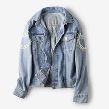 Load image into Gallery viewer, Denim jean vintage jacket vintage whit pearl studs