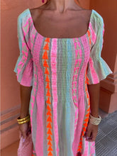 Load image into Gallery viewer, Fashion Colorful Stripe Print Long Dress Off Shoulder Ruffles