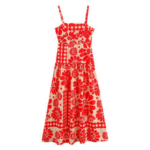 Load image into Gallery viewer, red Fashion Slim Fit Sexy Open Back V-Neck Printed Strap Long Dress