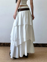 Load image into Gallery viewer, Women Pleated Maxi Skirt Flowy Solid Color High Waist A-line Dress Casual Streetwear with Ruffle Detail