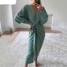 Load image into Gallery viewer, Winter Casual Women V-Neck Knitted Dress