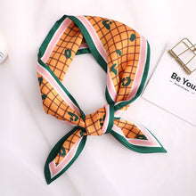 Load image into Gallery viewer, Sweet Love Print Women Small Silk Scarf Handle Bag Ribbons Female Head Scarves Sharp angle Green 90*10cm