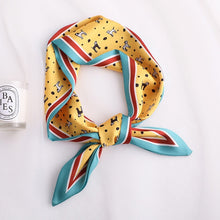 Load image into Gallery viewer, Sweet Love Print Women Small Silk Scarf Handle Bag Ribbons Female Head Scarves Sharp angle Green 90*10cm