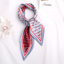 Load image into Gallery viewer, Sweet Love Print Women Small Silk Scarf Handle Bag Ribbons Female Head Scarves Sharp angle Green 90*10cm