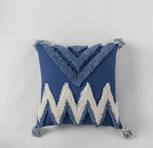 Load image into Gallery viewer, Handmade Cushion Cover Moroccan Style Abstract Zigzag Navy Blue Pillowcase Tassels Fringe Square Rectangle Pillow Cover 45x45cm/30x50cm Home Decoration Mustard