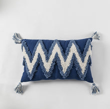 Load image into Gallery viewer, Handmade Cushion Cover Moroccan Style Abstract Zigzag Navy Blue Pillowcase Tassels Fringe Square Rectangle Pillow Cover 45x45cm/30x50cm Home Decoration Mustard