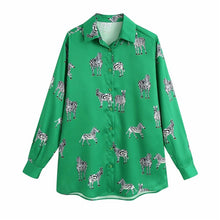 Load image into Gallery viewer, Clementina green zebra print shirt