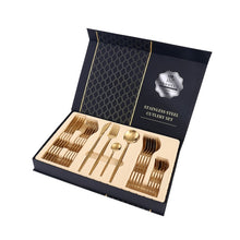 Load image into Gallery viewer, LUXURY 24pcs Knife Fork Spoon Gold Set