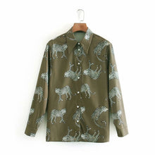 Load image into Gallery viewer, Clementina green zebra print shirt