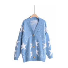 Load image into Gallery viewer, Top women's knitted jacket cardigans 2021 autumn winter new loose and versatile stitching star mid-length sweater cardigan