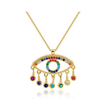 Load image into Gallery viewer, Lucky Eye Fatima Hamsa Hand Turkish Evil Eye Pendant Necklace Gold Color Long Chain Necklace for Women Girls Fashion Jewelry