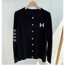 Load image into Gallery viewer, Europe station cashmere cardigan women's loose H-letter jacquard thin knitted jacket sweater slim round neck sweater