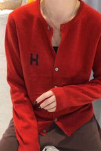 Load image into Gallery viewer, Europe station cashmere cardigan women's loose H-letter jacquard thin knitted jacket sweater slim round neck sweater