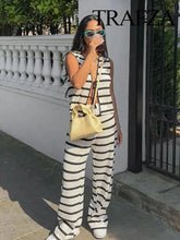 Load image into Gallery viewer, Summer 2 Piece Suit Black And White Striped V-Neck
