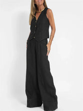 Load image into Gallery viewer, 2024 New Sleeveless V-neck Two-piece Suit Elegant Solid Single High Waist Wide Leg Pants Vest Sets Office Casual Chic Clothing
