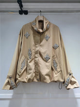 Load image into Gallery viewer, Khaki Spliced Diamonds JacketCollar Long Sleeve Loose Streetwear Casual Women's Jackets Autumn Fashion New
