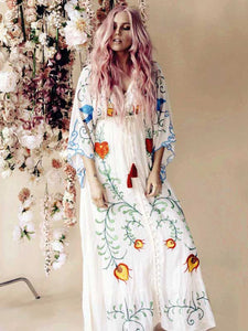 Bohemian  Kimono  Floral embroidered Maxi Dress