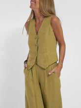 Load image into Gallery viewer, 2024 New Sleeveless V-neck Two-piece Suit Elegant Solid Single High Waist Wide Leg Pants Vest Sets Office Casual Chic Clothing
