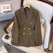 Load image into Gallery viewer, 2025 New Korea Women&#39;s Blazer Long Sleeve Double Breasted Slim Coat Long Sleeve Suit Jacket Office Lady Casual Outwear
