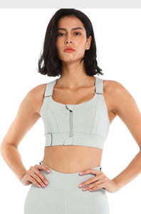 Women Sport Bra Tights Crop Top Yoga Vest Front Zipper Plus Size Adjustable Strap Shockproof Sportswear Gym Fitness Athletic Bra
