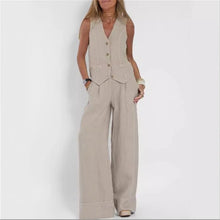 Load image into Gallery viewer, 2024 New Sleeveless V-neck Two-piece Suit Elegant Solid Single High Waist Wide Leg Pants Vest Sets Office Casual Chic Clothing
