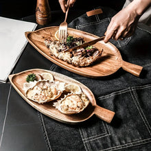 Load image into Gallery viewer, Tray Wooden Leaf Shaped  Sushi Tray Dessert Fruit Meal Tray Food Tray Wooden Waterproof
