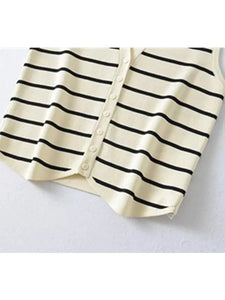 Vest Sweater Fashion V Neck Sleeveless Striped Vest Sweater