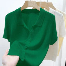 Load image into Gallery viewer, Summer  Thin Polo Knit Sweater   Short Sleeve
