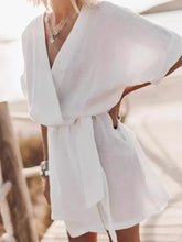 Load image into Gallery viewer, Fashion Solid Dress For Women Casual V Neck Short Sleeve High Waist Loose Dresses Lady Holiday Beach Skirts Womens Clothing New
