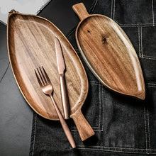 Load image into Gallery viewer, Tray Wooden Leaf Shaped  Sushi Tray Dessert Fruit Meal Tray Food Tray Wooden Waterproof
