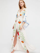 Load image into Gallery viewer, Bohemian  Kimono  Floral embroidered Maxi Dress
