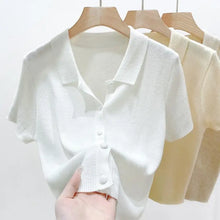 Load image into Gallery viewer, Summer  Thin Polo Knit Sweater   Short Sleeve
