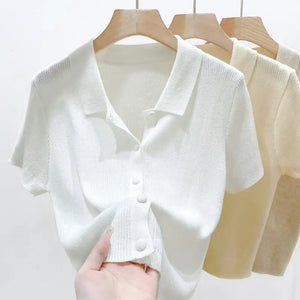 Summer  Thin Polo Knit Sweater   Short Sleeve