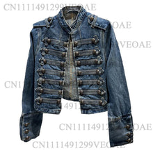 Load image into Gallery viewer, Women's High Street Metal Buckle Design Denim Short Jacket Autumn Fashion Shoulder Strap Female Coat All Season Full Sleeve
