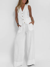 Load image into Gallery viewer, 2024 New Sleeveless V-neck Two-piece Suit Elegant Solid Single High Waist Wide Leg Pants Vest Sets Office Casual Chic Clothing
