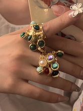 Load image into Gallery viewer, Vintage Natural Stone  Glass Multi-pendant High-grade Fringe Open Ring Women&#39;s Wedding Party Jewelry
