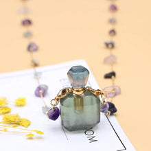 Load image into Gallery viewer, 1pc Square Natural Stone Fluorite Perfume Bottle Pendants For Necklace Reiki Essential Oil Diffuser Bottle Charm Women Necklace
