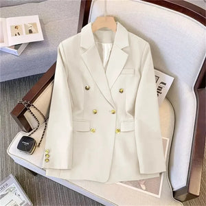 2025 New Korea Women's Blazer Long Sleeve Double Breasted Slim Coat Long Sleeve Suit Jacket Office Lady Casual Outwear