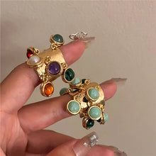 Load image into Gallery viewer, Vintage Natural Stone  Glass Multi-pendant High-grade Fringe Open Ring Women&#39;s Wedding Party Jewelry
