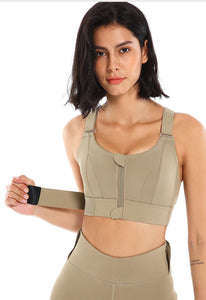 Women Sport Bra Tights Crop Top Yoga Vest Front Zipper Plus Size Adjustable Strap Shockproof Sportswear Gym Fitness Athletic Bra