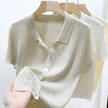 Load image into Gallery viewer, Summer  Thin Polo Knit Sweater   Short Sleeve
