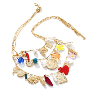 Fashion  Multi-Layer Snake Chili Flower Tassel Necklace